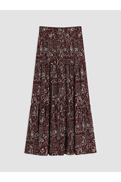 LC Waikiki Alita City Lcw Grace Burgundy Patterned Long Women's Skirt with a ...