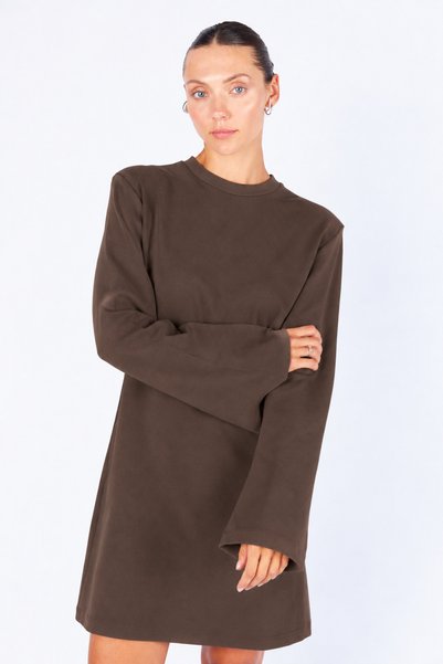 Manche Padded Crew Neck Long Sleeve Mini Dress |   Mkw2811496-1