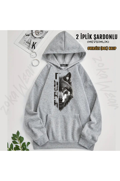 ZOKAWEAR Yari Kurt Yarisi Turkish Text Printed Hooded Sweatshirt
