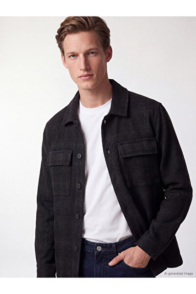 LC Waikiki Vizyon New Season Black Regular Fit Plaid Men's Shirt Jacket