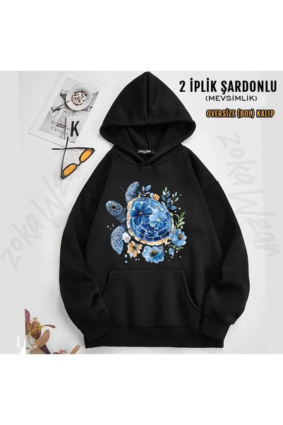 ZOKAWEAR Sik Blue Sea Turtle - Ocean Animal Printed Hooded Sweatshirt