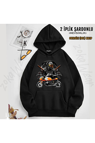 ZOKAWEAR Motorcycle T-Shirt Katana Motor Wolf Printed Hooded Sweatshirt