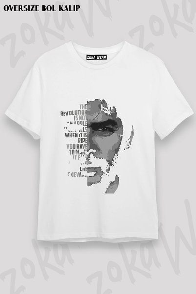 ZOKAWEAR تي شيرت مطبوع عليه ملصق معدني من Ernosto Che Guevara Hafl