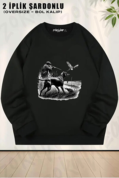 ZOKAWEAR Hunting Themed Kus Avi and Av Kopegi Printed Crew Neck Sweatshirt
