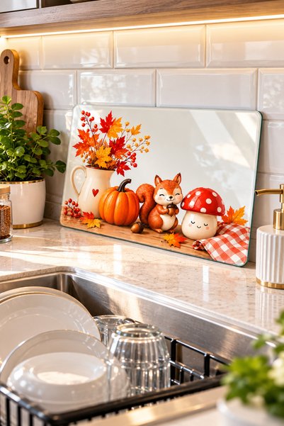 GÖKÇEOĞLU Glass Cutting Board Autumn Themed - Glass Cutting Board |   30cm X 40cm