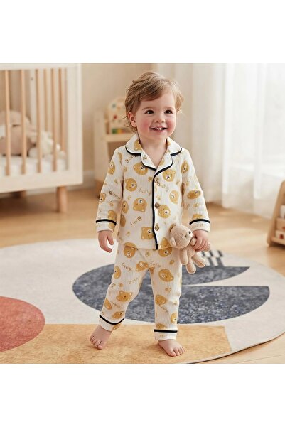 Kız Erkek Bebek Ayıcık Desenli Pijama Takımı