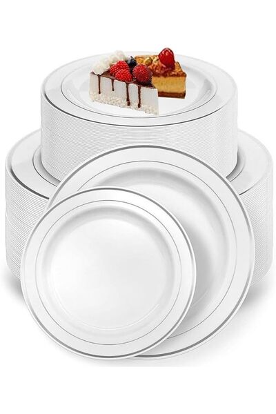 URbazaar 50 Pcs Plastic Party Plates Rim,25 Pcs Premium Heavy Duty 10.25 Inch...