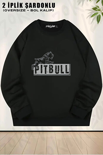 ZOKAWEAR Pitbull Pit Bullowner Owner Dog Kopek Head Printed Crew Neck Sweatshirt