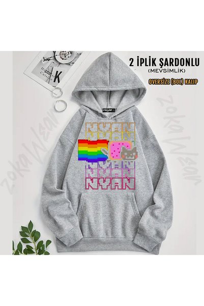 ZOKAWEAR Hanorac cu glugă și imprimeu Nyan Nyan Cat v2
