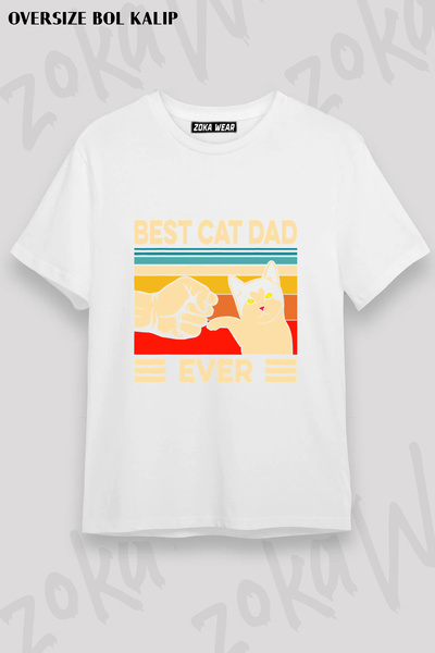 ZOKAWEAR Vintage Best Cat Dad Ever Printed T-Shirt