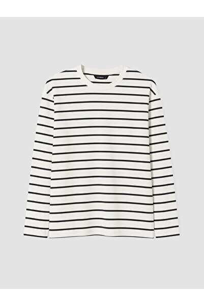 LC Waikiki Özmarka New Season White Crew Neck Striped Men's Sweatshirt