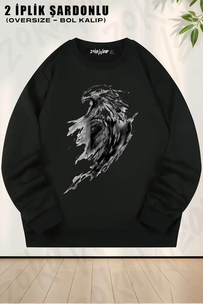 ZOKAWEAR Eagle Patterned Graphic Printed Crew Neck Sweatshirt