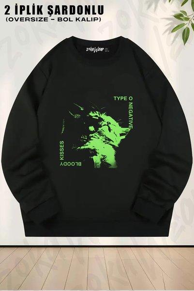 ZOKAWEAR سويت شيرت برقبة دائرية مطبوع عليه Type O Negative Bloody Kisses Cats...