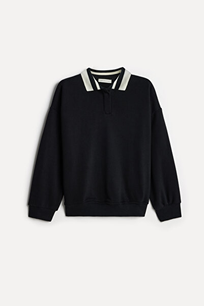Mudo Women's Black Polo Collar Sweatshirt