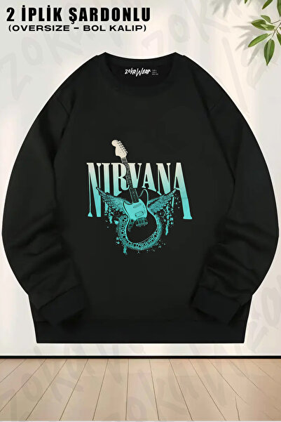 ZOKAWEAR Nirvana Black Printed Crew Neck Sweatshirt