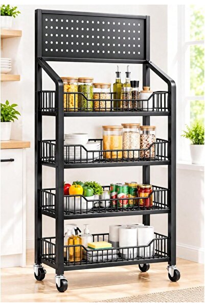 GENERAL 4-Tier Retail Display Rack with Wire Baskets & Pegboard – Mobile Stor...
