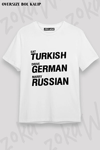 ZOKAWEAR Eat Turkish Drive German Marry Russian V3 Printed T-Shirt