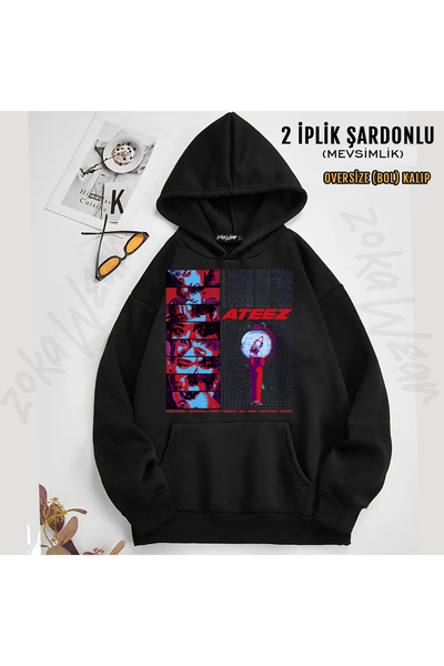 ZOKAWEAR Band 8 Makes One Team Ateez Printed Hooded Sweatshirt