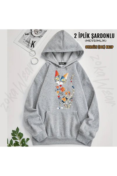ZOKAWEAR Cat Print Hooded Sweatshirt