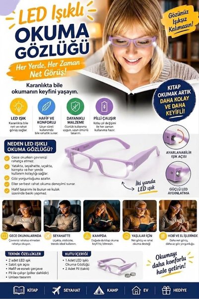 Neler Geldi Neler Led Lighted Glassless Book Reading Glasses – Practical Book...