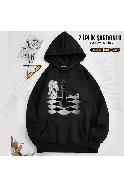 ZOKAWEAR Chess Intelligence Game Sah Mat Vezir Printed Hooded Sweatshirt