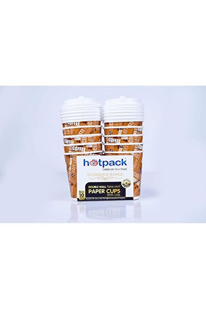 Hotpack كوب ورقي مزدوج الجدار سعة 8 أونصة، 10 قطع مع غطاء