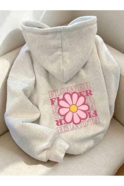 one button Hanorac oversize cu glugă premium, cu imprimeu floral, roz, cu flo...