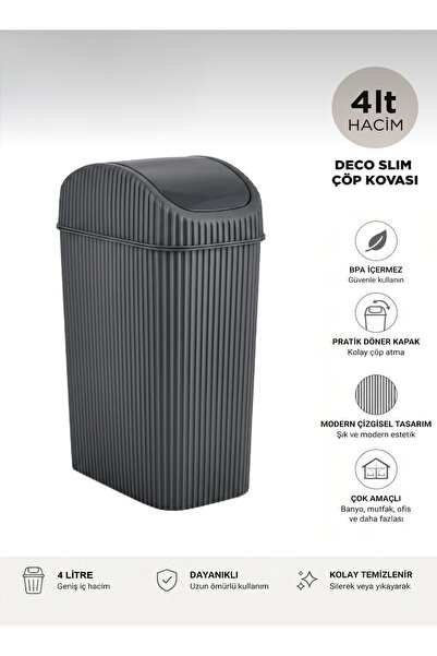 Cazoria Coș de gunoi Deco Slim de 4L pentru bucătărie, baie și blat, Antracit