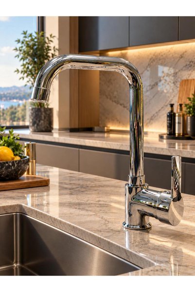 CEKO ARMATÜR Delta Chrome Corner Spout Kitchen Faucet – Stylish Design, Singl...