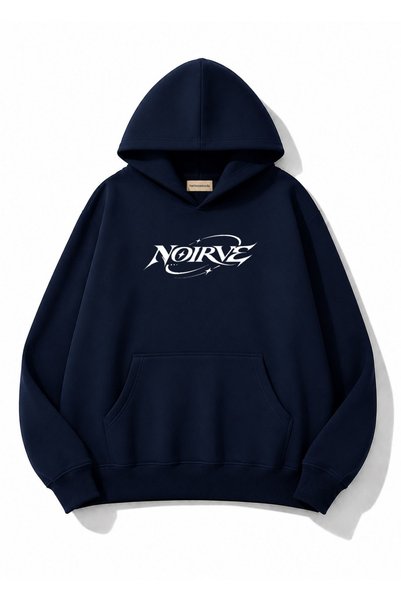 herkesemoda Noirve Printed Oversize Sweatshirt with Kangaroo Pocket