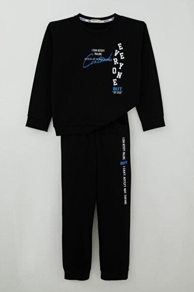 Breeze Boy's Tracksuit Set with Lettering Print and Pockets, Ages 5-10, Black