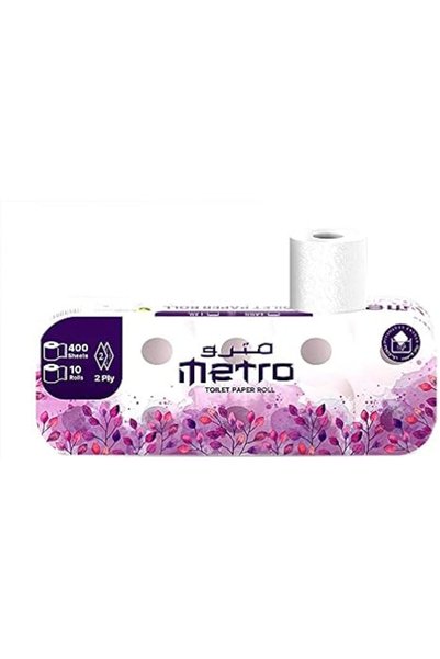 Metropor مترو ورق تواليت 400 ورقة، ماص، معقم، ناعم، طبقتين، عبوة تحتوي على 10...