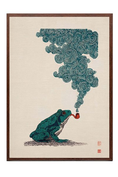 Postifull Poster cu broasca care fumează pipă – Tablou cu ramă maro NR. 180132