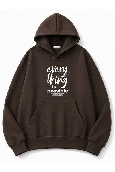 herkesemoda Every Think Print Detailed Hooded 2 Thread Sweatshirt