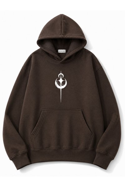 herkesemoda Hooded Printed Oversize Sweatshirt with Kangaroo Pocket
