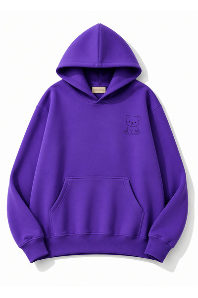 herkesemoda Chest Teddy Bear Print Detailed Hooded 2 Thread Sweatshirt