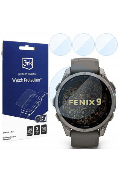 3MK Фолио за Garmin Fenix 9 47мм, Гъвкаво стъкло, комплект от 3 броя, Прозрачно