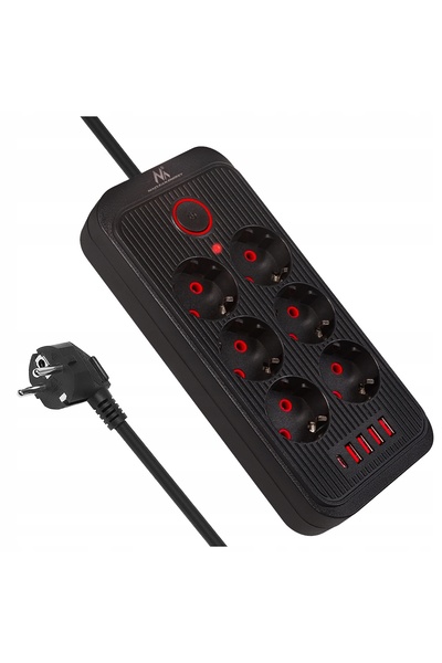 Maclean MCE389 Prelungitor cu 6 prize + 4 porturi USB, 1,5m, Negru