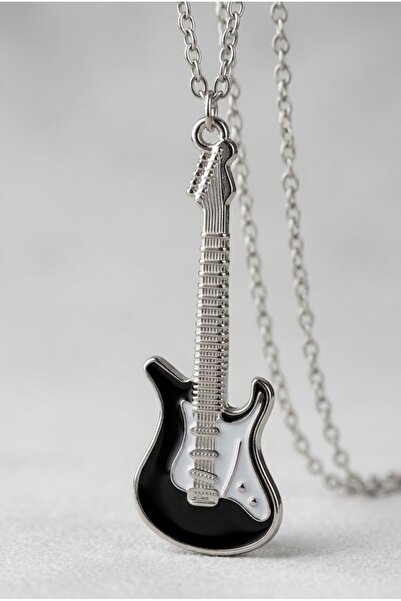 Köstebek Silver Black White Electric Guitar Necklace