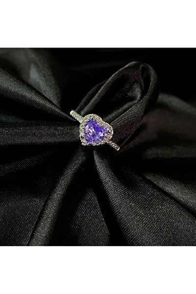 Zümrüt Vip Premium Silver Steel Purple Heart Ring Zircon Stone