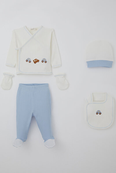 Breeze Baby Boy Hospital Release 5-Piece Car Set Embroidered 0-3 Months, Ecru