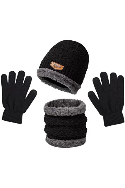 Generic Warm Winter Knit Hat Set for Men and Women: Triple-Layer Fleece Knit ...