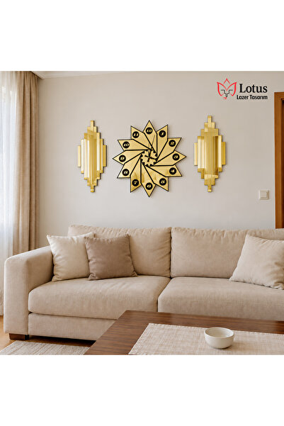 LotusLazer Tasarım Standart Aynalı Pleksi 3’lü Duvar Saati Seti 50x50 cm + 2 ...