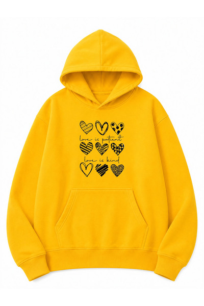 herkesemoda Hearts Printed Oversize Sweatshirt with Kangaroo Pocket