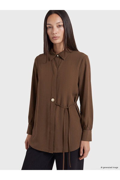 LC Waikiki Two Mt Shop Quality Lcw Everyday Brown Tie-Waist Women's Shirt Tunic