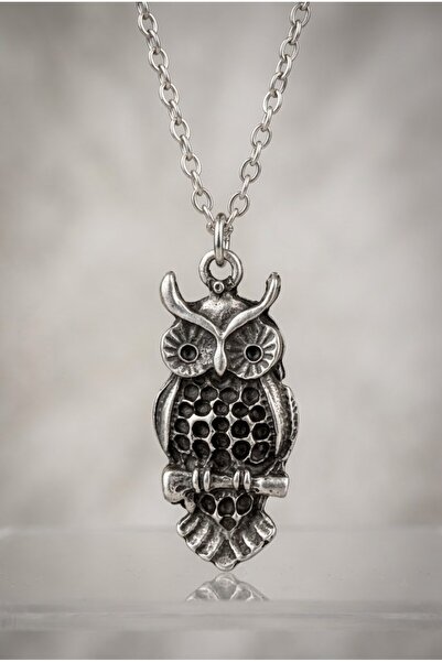 Köstebek Silver Antique Vintage Owl Necklace