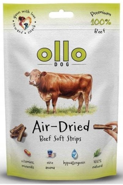 OLLO Recompensă pentru câini, benzi de vită uscate la aer 80g