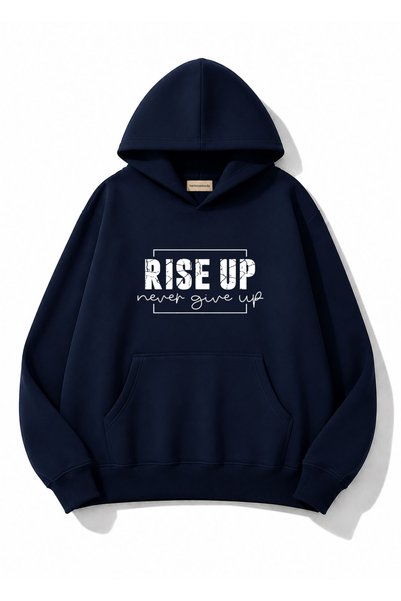 herkesemoda سترة رياضية كبيرة الحجم بطباعة وشعار Rise Up مع جيوب على شكل كنغر