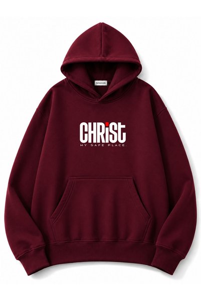 herkesemoda Christ Text Printed Oversize Sweatshirt with Kangaroo Pocket