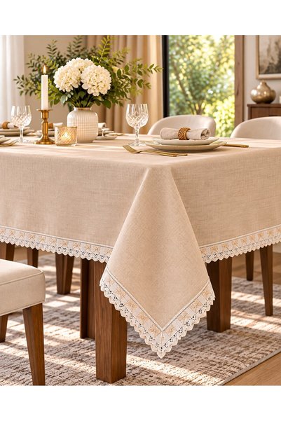 Onedekor Linen Keten Masa Örtüsü Bej - 160*220